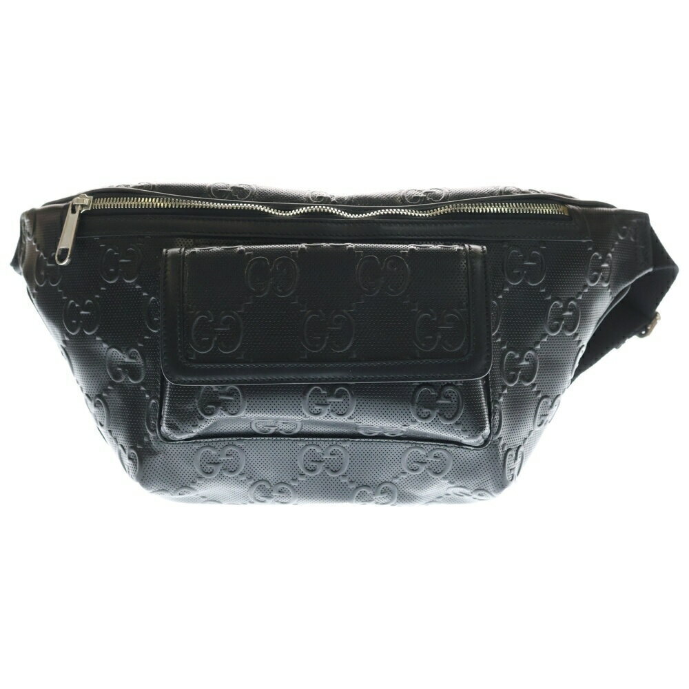 GUCCI GG Embossed Belt Bag Body Bum Crossbody Belt Waist Black Leather